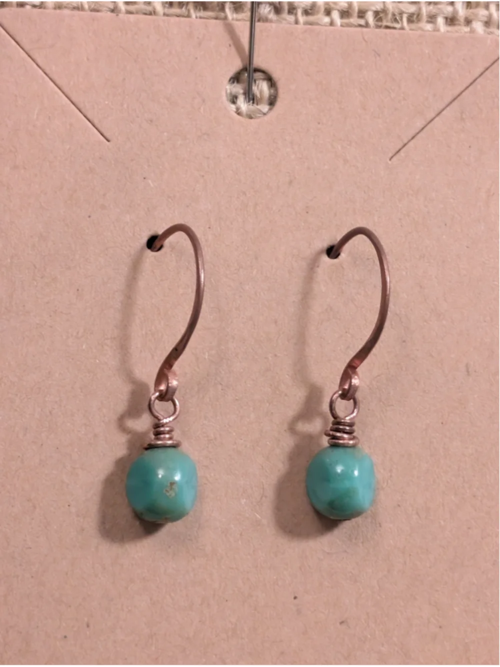 NEW Artisan Turquoise Beaded Copper Dangle Drop Earrings Hand Hammered Jewelry